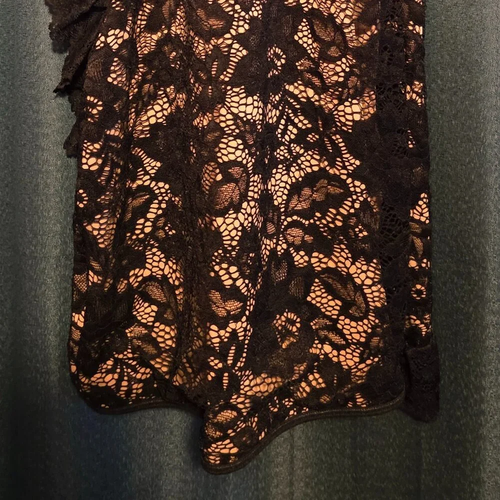 Womens Summer Dresses Sleeveless Black Floral Lace Ruffle Hem Cami Dress Short - Picture 6 of 6
